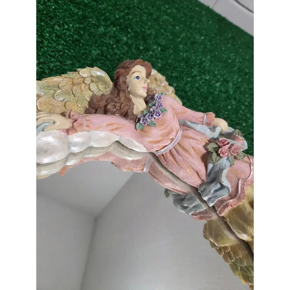 Vintage Jamy Inc. 3D Four Angels & Roses Oval Wall Mirror Shabby Chic Decor